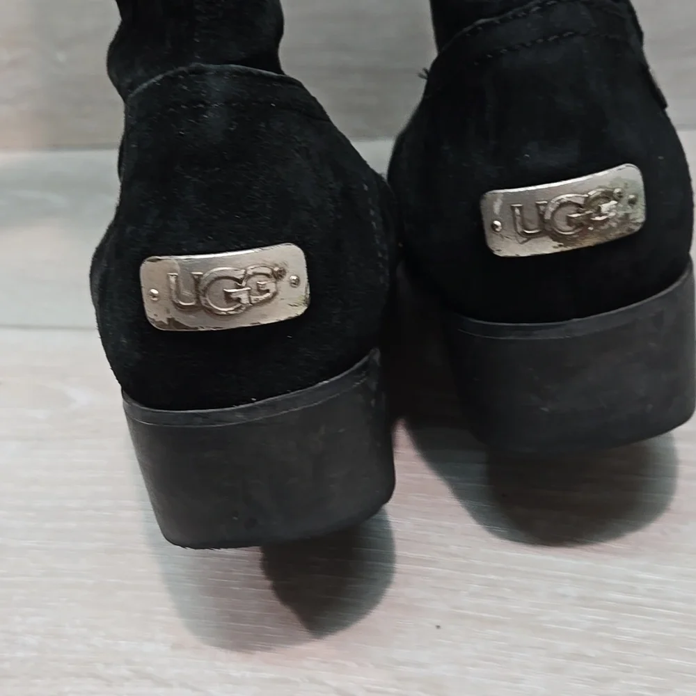 Ugg Australia Women's Jillian 3051 Black Suede Sheepskin Moto Boots Shoes Sz 9